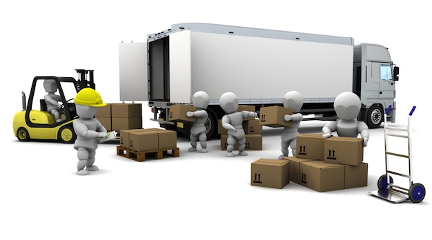 3d render of men loading a trucks