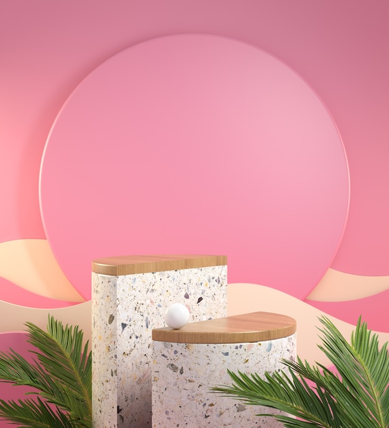 3d render mockup empty half podium stone