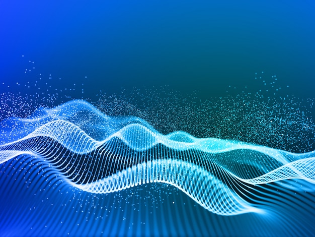 3D render of a modern background with flowing cyber lines and particles
