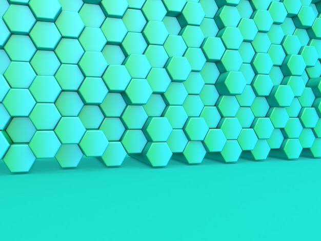 3D render of a modern background with wall of extruding hexagons