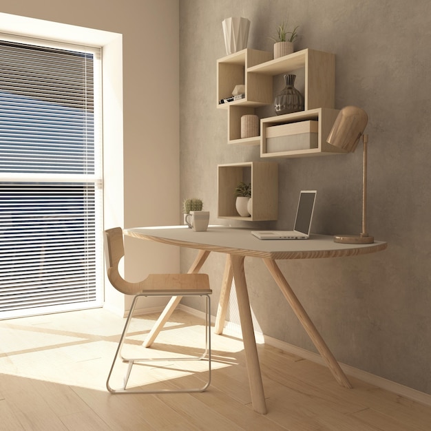 Free photo 3d render of a modern home office