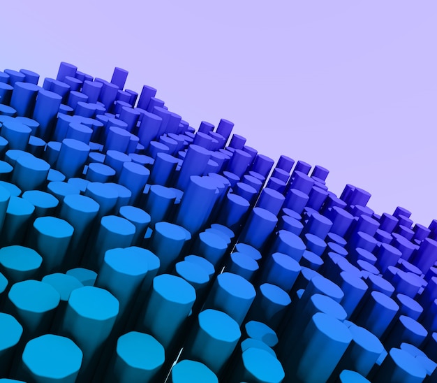 3D render of a modern landscape of extruding hexagons