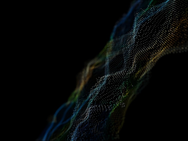 3D render of a modern particle flow background with cyber dots