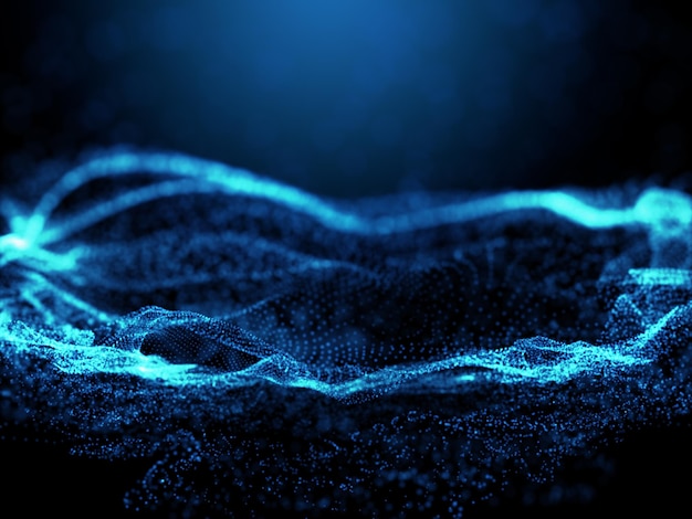 3D визуализация современного технологического фона с цифровым дизайном частиц
