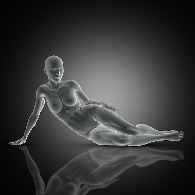 3D render of a muscular female in laying down pose