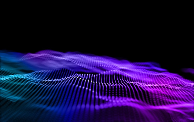 3D render of a network communications background with flowing digital particles