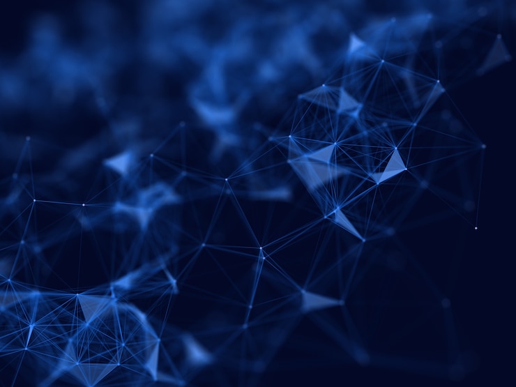 Free Photo 3d render of a network communications design background with shallow depth of field