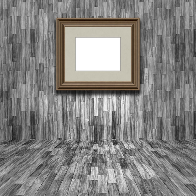 無料写真 木製の部屋の空の画像フレームの3dレンダリング