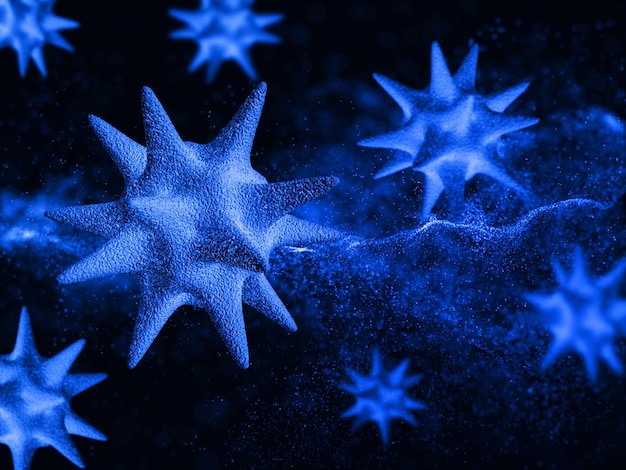 추상 바이러스 세포와 의료 배경의 3d 렌더링 프리미엄 사진