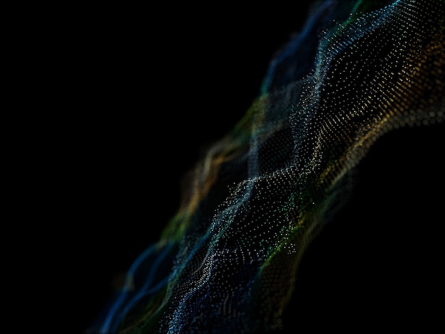 Бесплатное фото 3d визуализация современного фона потока частиц с киберточками
