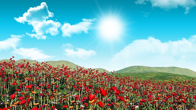 無料写真 poppy field landscapeの3dレンダリング