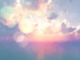 Бесплатное фото 3d-рендеринг океана против неба заката с винтажным эффектом