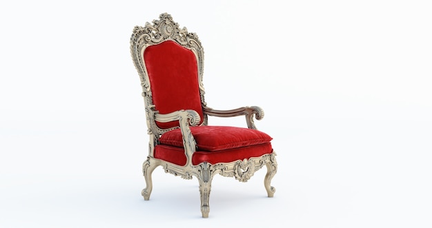 3d визуализация классического барочного кресла-трона в бронзовых и красных тонах, изолированные на белом фоне.