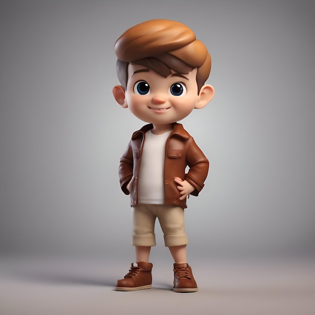 Бесплатное фото 3d-рендер маленького мальчика с коричневой курткой и коричневым беретом