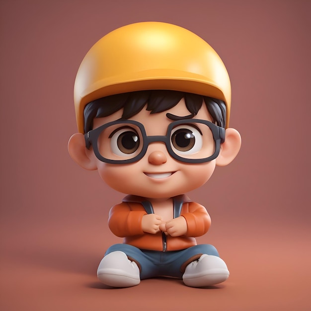 Бесплатное фото 3d-рендер маленького мальчика с шлемом и очками, изолированный на коричневом фоне