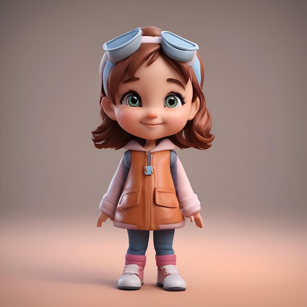 Бесплатное фото 3d-рендер маленькой девочки с зимней одеждой на градиентном фоне
