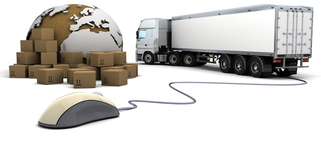 Бесплатное фото 3d визуализации отслеживания заказов на грузовые перевозки в интернете