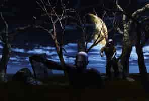 Бесплатное фото 3d визуализация зомби в преследуемом пейзаже