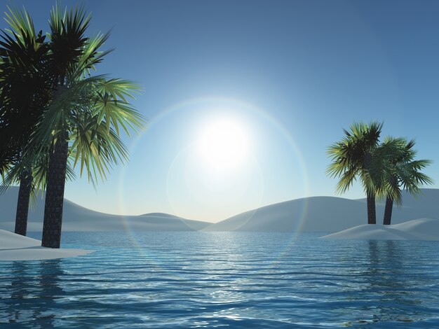 3d render of palm tree islands and ocean