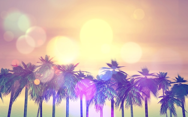 Free photo 3d render of a palm tree landscape with retro effect