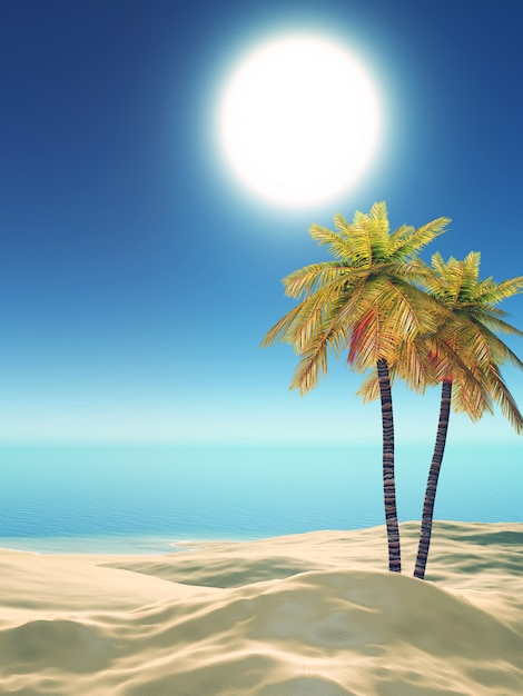 Foto gratuita 3d rendering di palme su una spiaggia tropicale
