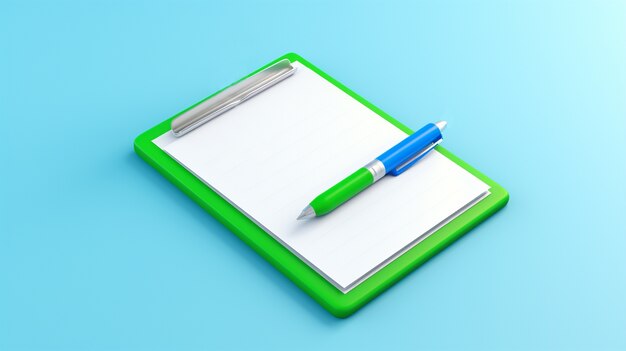 3d render of pen with notebook