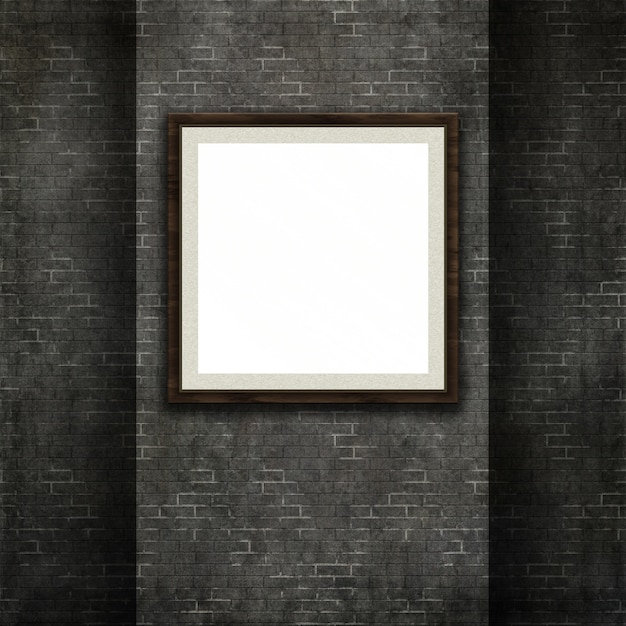 3d render of a picture frame on a grunge style brick wall texture