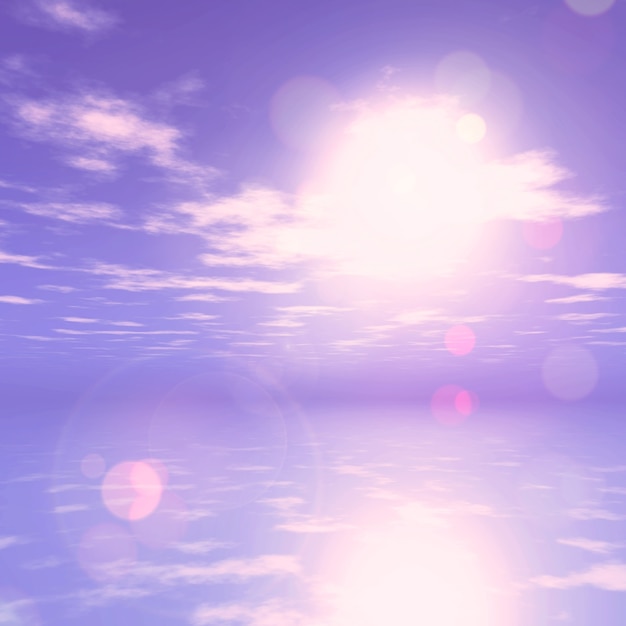 Free photo 3d render of a purple sunset ocean landscape