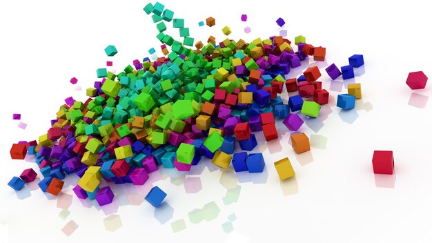 3d render of Rainbow coloured cubes