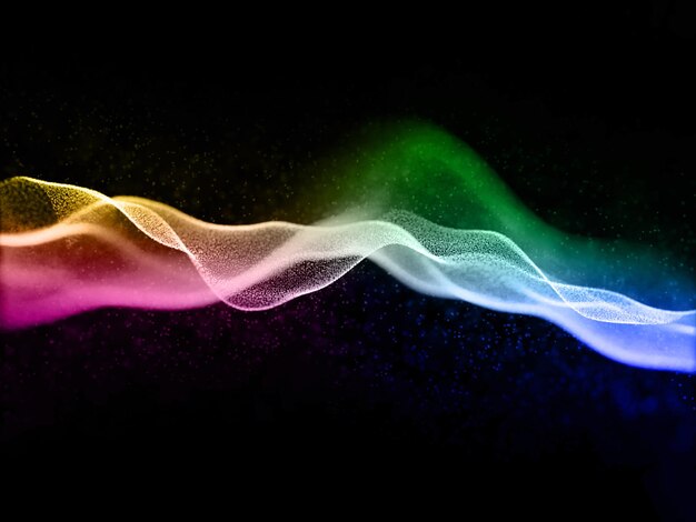 3d render of rainbow coloured flowing digital particles design