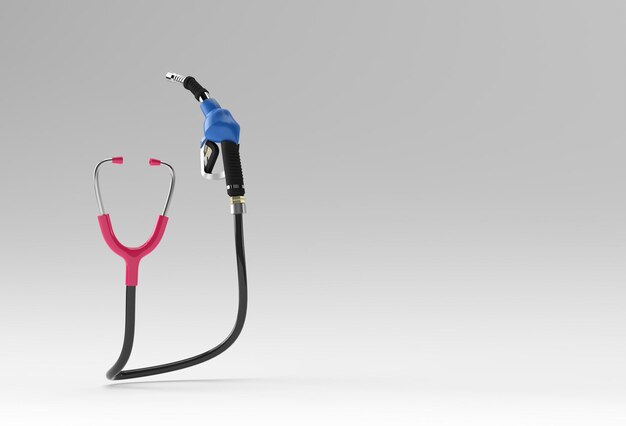 3D Render Realistic Medical Stethoscope with fuel pump illustration Design