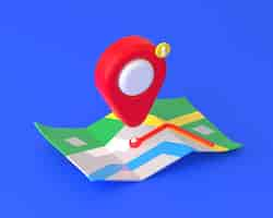 Free photo 3d render red location pin over map with route