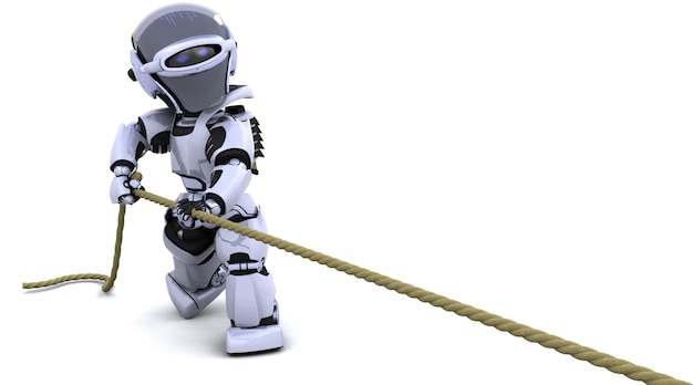 Free photo 3d render of robot pulling on a rope