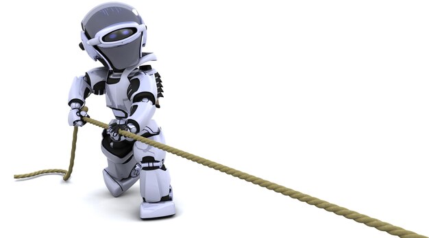 3d render of robot pulling on a rope