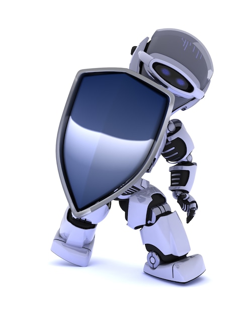 Free photo 3d render of a robot with a shield