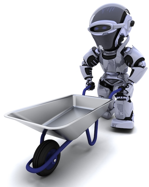 3d render of a robot with a wheel barrow