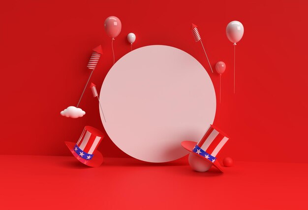 3D Render Scene of Minimal Podium Scene for Display Products Advertising Design 4th of July USA Independence Day Concept