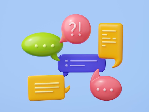 Free photo 3d render set of colorful chat message bubbles