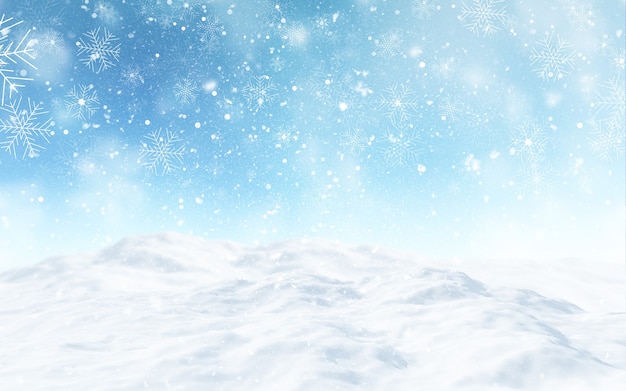 雪に覆われたクリスマスの風景の3Dレンダリング