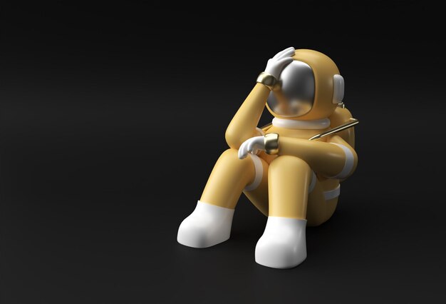 3Dレンダリング宇宙飛行士の頭痛失望疲れた白人または恥のジェスチャーの3Dイラストデザイン