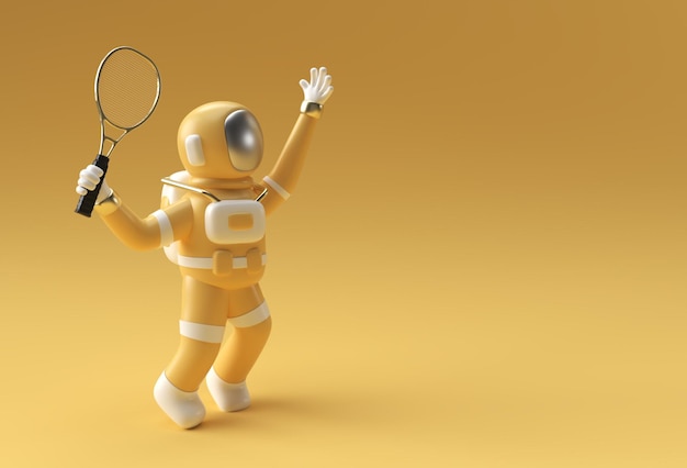 3d Render Spaceman Astronaut Playing Tennis 3d illustration Design