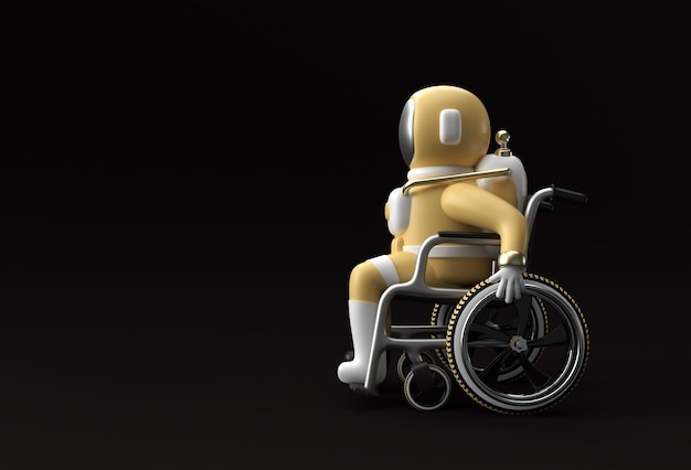 Rendering 3d astronauta astronauta seduto su sedia a rotelle illustrazione 3d design