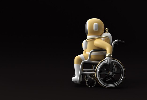 3d Render Spaceman Astronaut Sitting on wheelchair 3d illustration Design