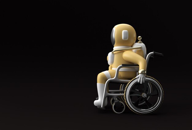 3d 렌더링 우주인 우주 비행사 휠체어 3d 일러스트 디자인에 앉아