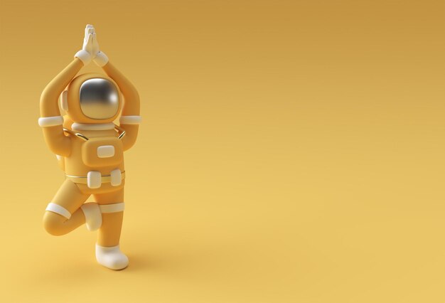 感謝のナマステヨガポーズ3dイラストデザインに立っている3dレンダリング宇宙飛行士宇宙飛行士