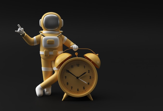 알람 시계 3d 일러스트 디자인으로 3d 렌더링 우주인 우주 비행사