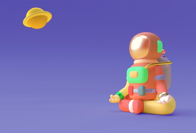 3Dレンダリング宇宙飛行士ヨガジェスチャー3Dイラストデザイン