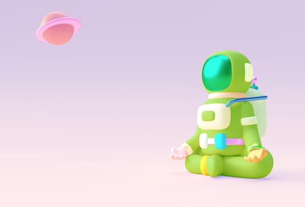 3Dレンダリング宇宙飛行士ヨガジェスチャー3Dイラストデザイン