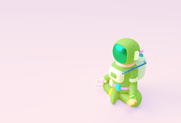 3Dレンダリング宇宙飛行士ヨガジェスチャー3Dイラストデザイン。