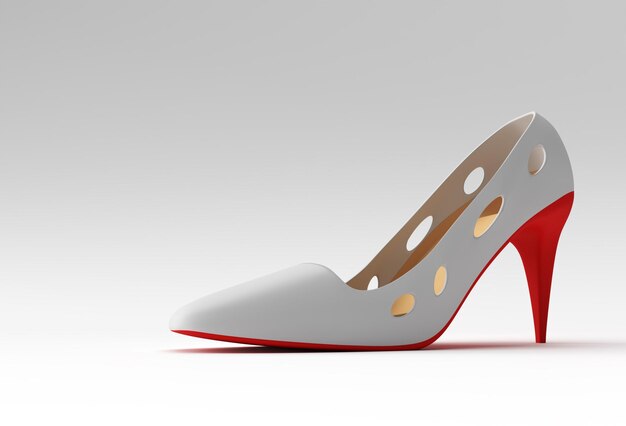 3D Render Stylish classic women's Shoes in high hills on a Color Background.